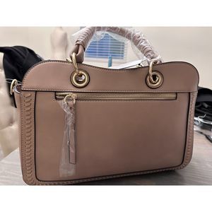 NEW Just Fab Neutral Tan Beige Structured Convertible Satchel Bag Messenger